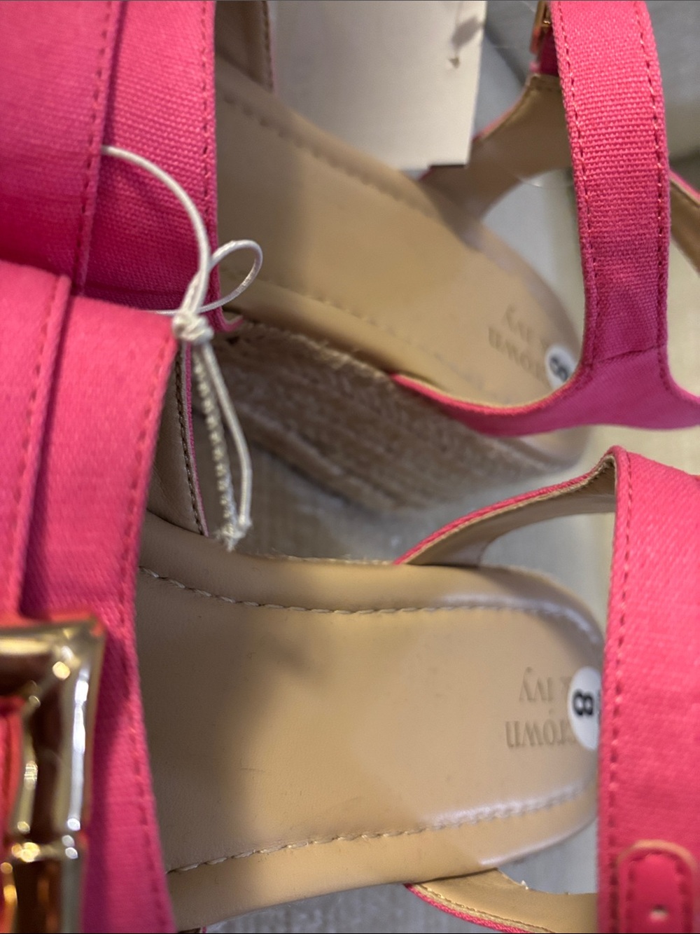 Crown & Ivy Hot Pink Espadrille Wedge Sandals with Gold Buckles - Picture 7 of 9